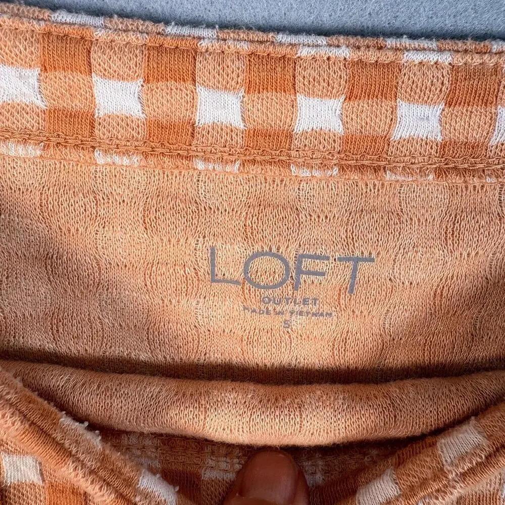 LOFT Rust Orange Gingham Puff Sleeve Crop Top Square Neck Size Small
